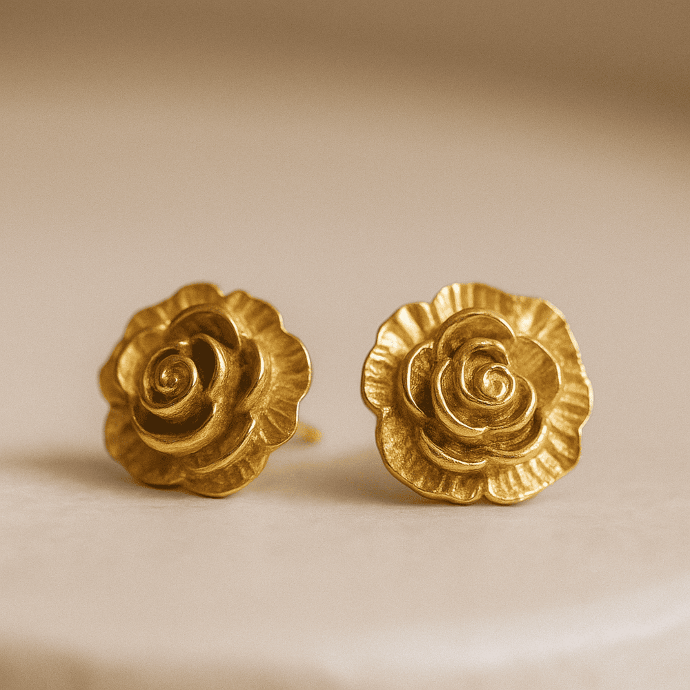 Gold Finished Rose Studs Earrings