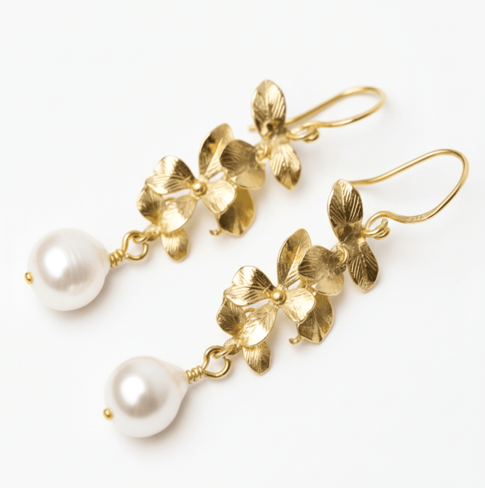 Hanging Orchid Pearl Earrings