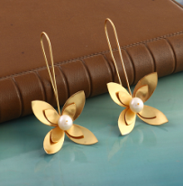 Flower Pearl Danglers Earrings