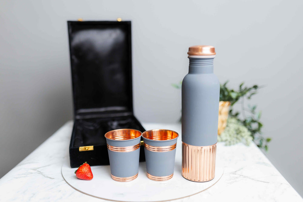 Grey Copper Water Bottle / Tumblers - Gift Set - copperdirect