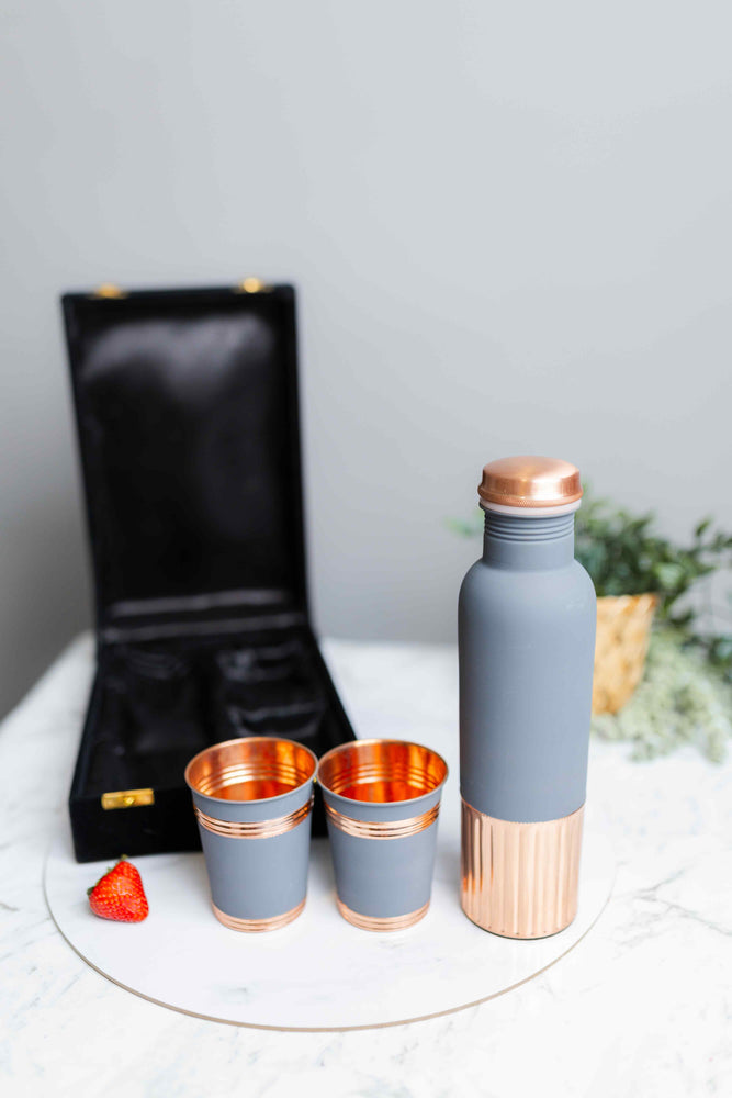
                  
                    Grey Copper Water Bottle / Tumblers - Gift Set - copperdirect
                  
                