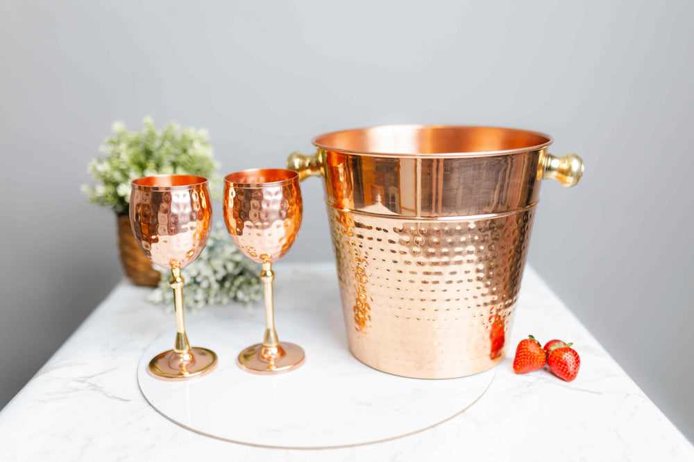 Ice Bucket and Wine Cooler with glasses - 4.7L - copperdirect