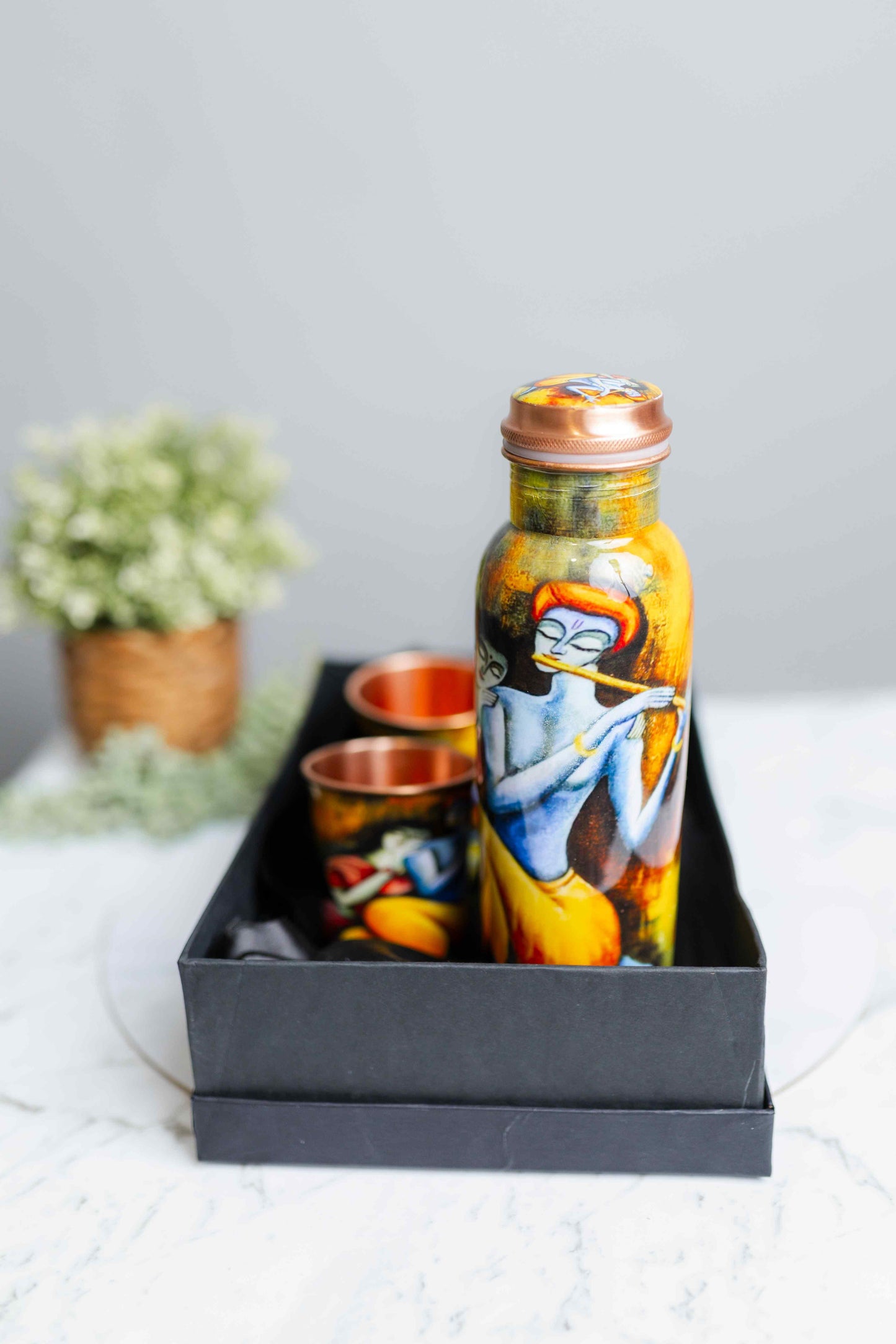 
                  
                    Krishna Pure Copper Water Bottle / Tumblers - Gift Set - copperdirect
                  
                